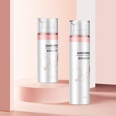 30 มิลลิลิตร 50 มิลลิลิตร ปั๊ม PET Packaging Cosmetic Replaceable Refillable PET Double Wall Face Cream กระป๋อง